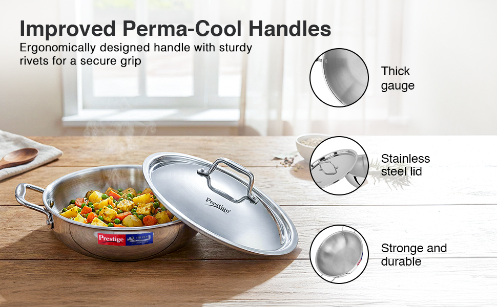 Buy 18cm/1.2L Tri-Ply Stainless Steel Splendid Kadai with Lid