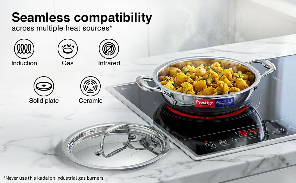 Buy 18cm/1.2L Tri-Ply Stainless Steel Splendid Kadai with Lid